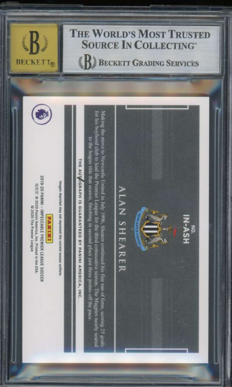 Alan Shearer Card 2019-20 Impeccable Indelible Ink Emerald (#d 4/5) #18 BGS 9 Image 2