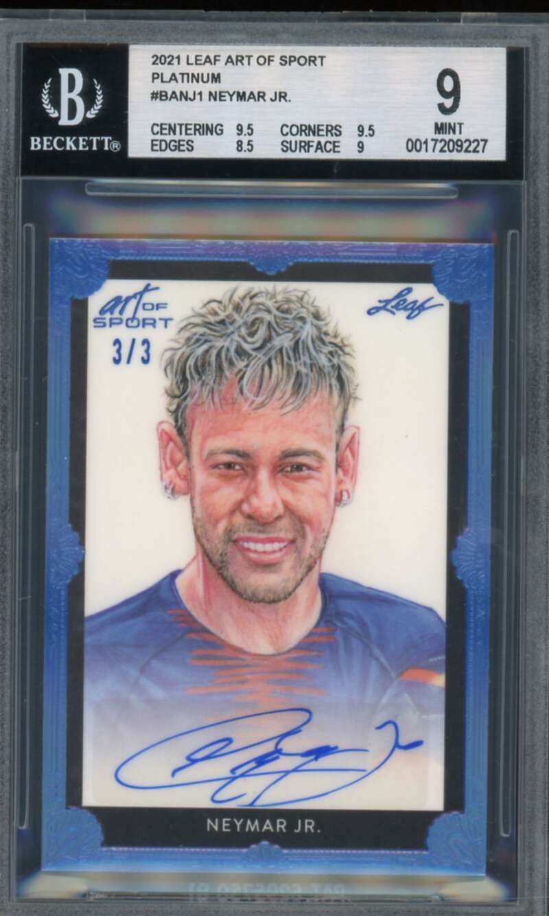 Neymar Jr. 2021 Leaf Art of Sport Platinum Autograph (Ser #d 3/3) #Banj1 BGS 9 Image 1