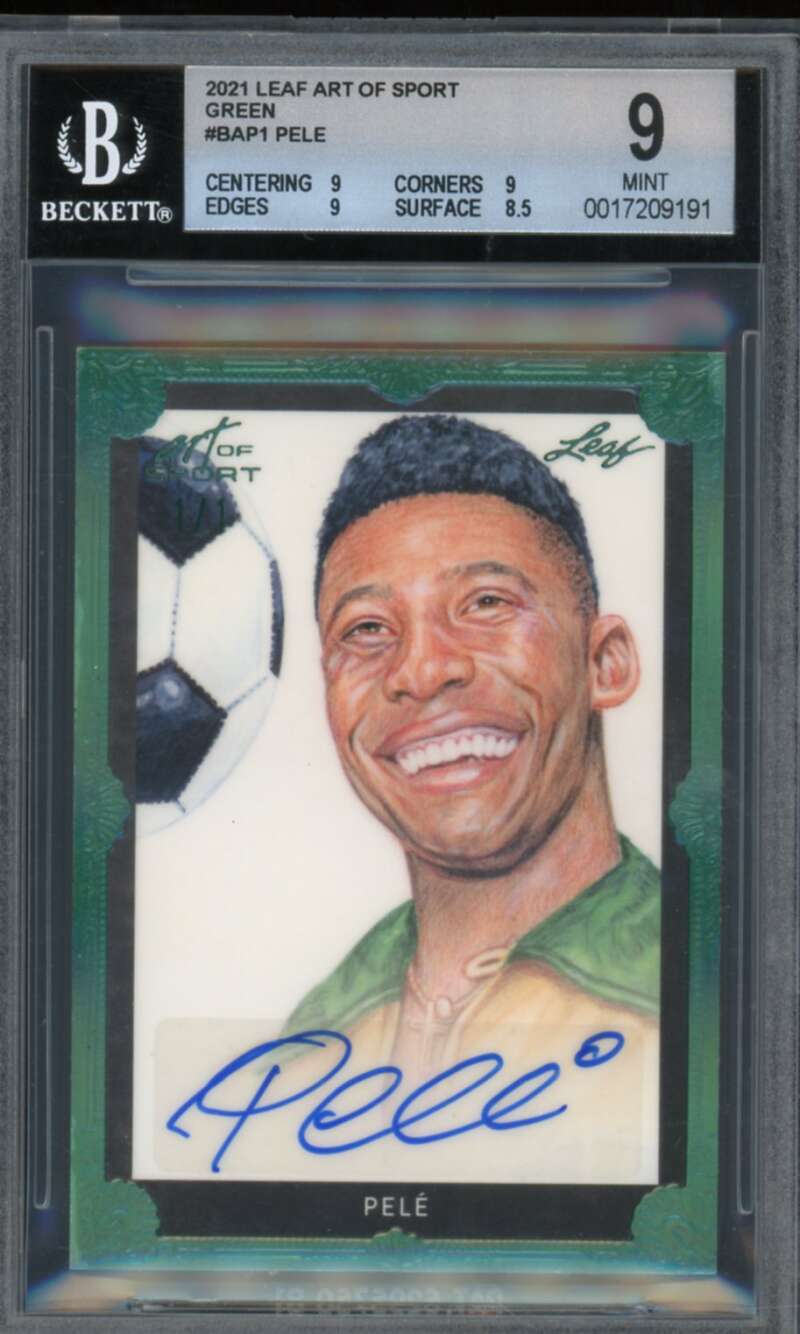 Pele Card 2021 Leaf Art Of Sport Green Autograph (Serial #d 1/1) #Bap1 BGS 9 Image 1