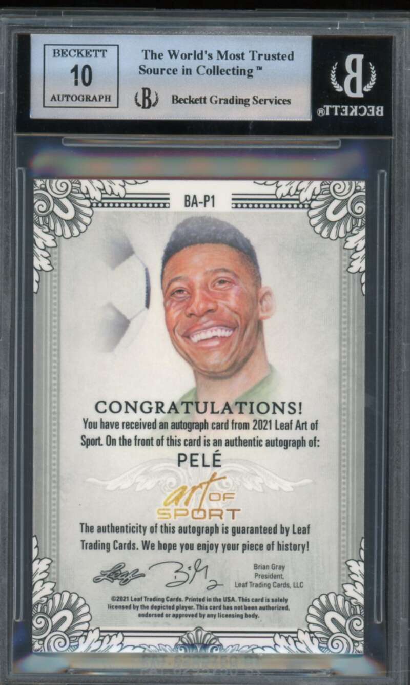 Pele Card 2021 Leaf Art Of Sport Green Autograph (Serial #d 1/1) #Bap1 BGS 9 Image 2