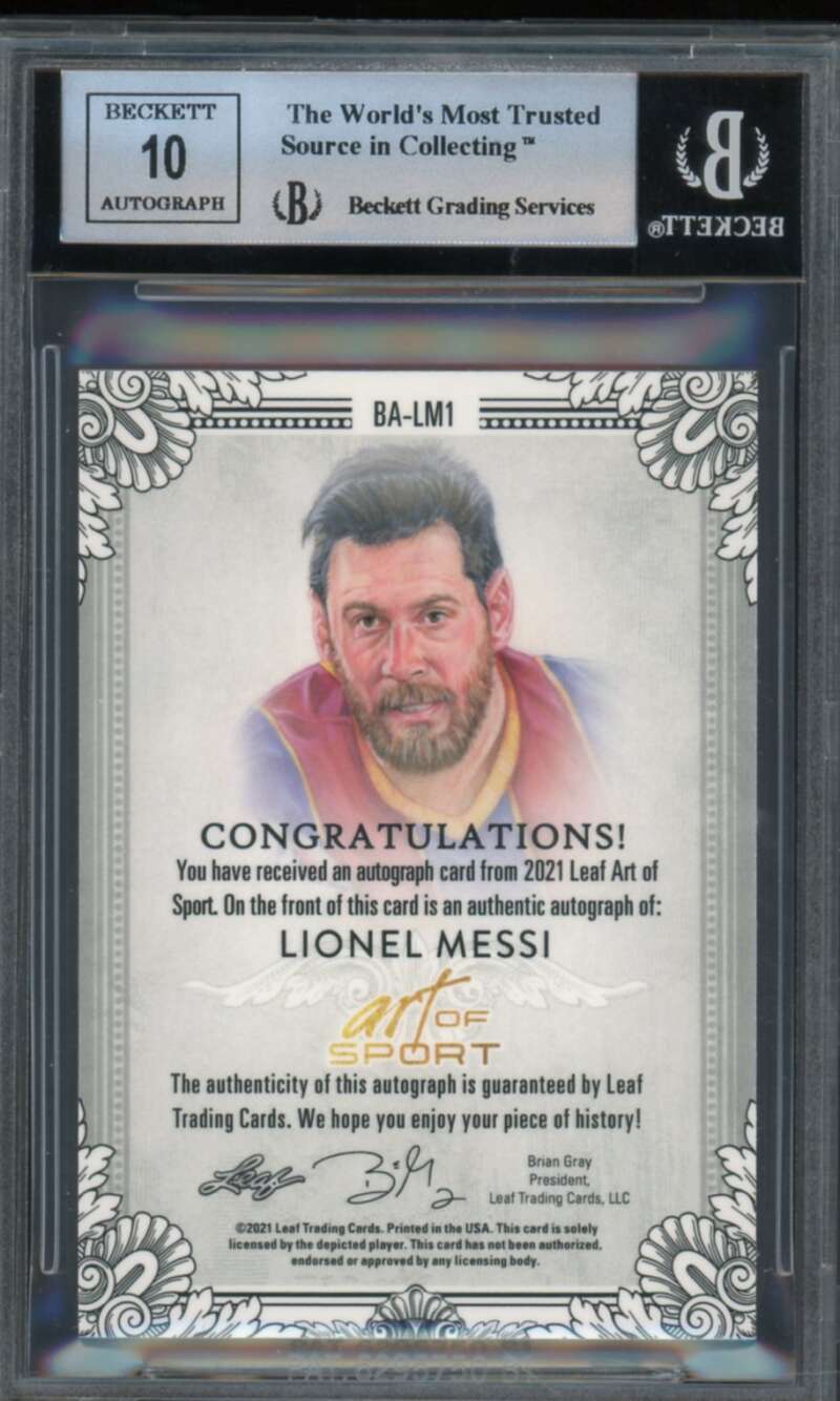 Lionel Messi 2021 Leaf Art of Sport Green Autograph (Ser #d 1/1) #Balm1 BGS 9 Image 2