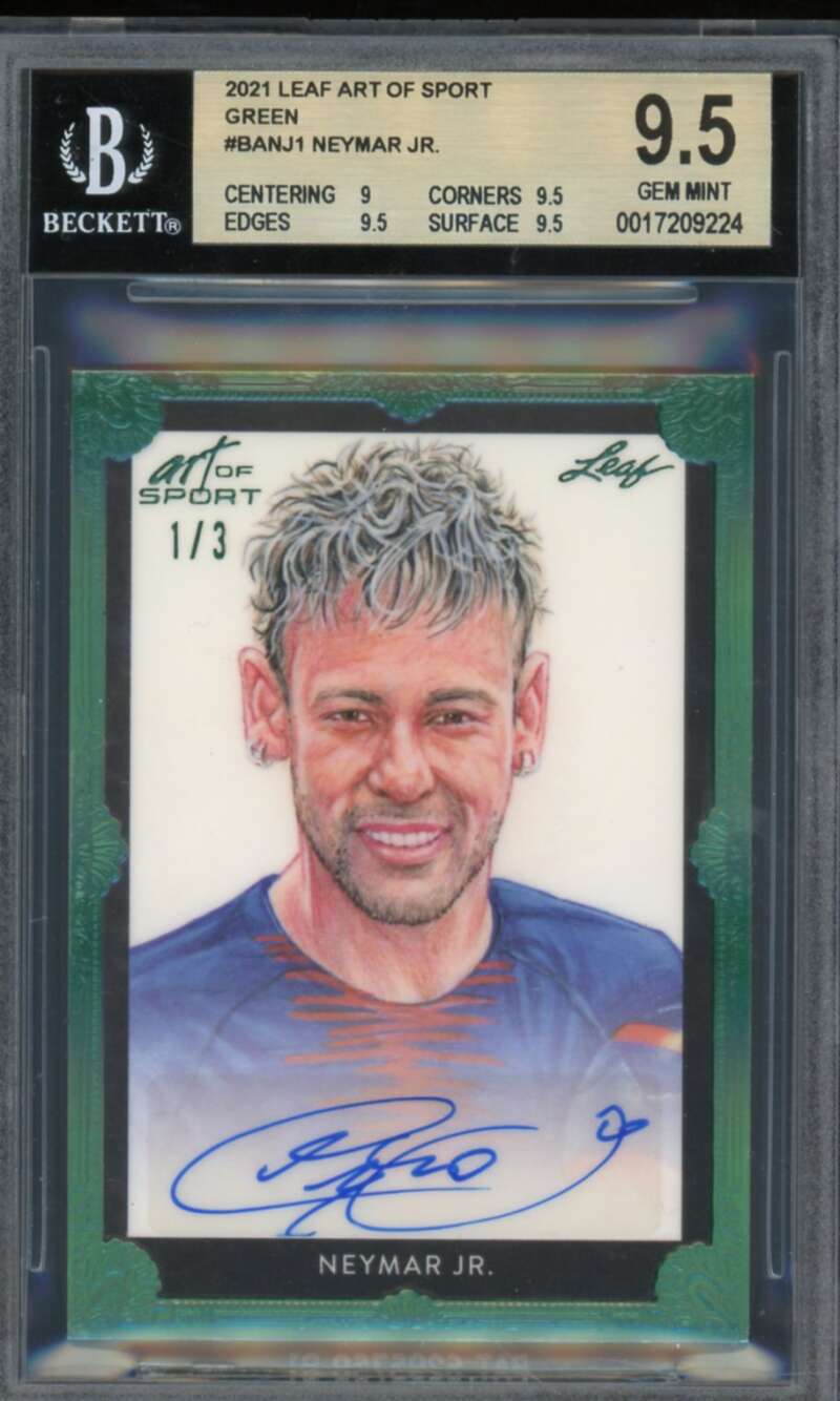 Neymar Jr. 2021-22 Leaf Art Of Sport Green Autograph (#d 1/3) #Banj1 BGS 9.5 Image 1