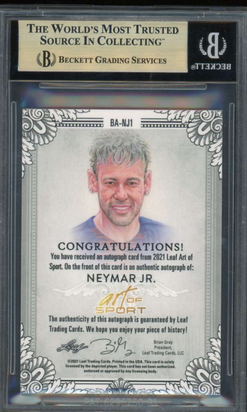 Neymar Jr. 2021-22 Leaf Art Of Sport Green Autograph (#d 1/3) #Banj1 BGS 9.5 Image 2