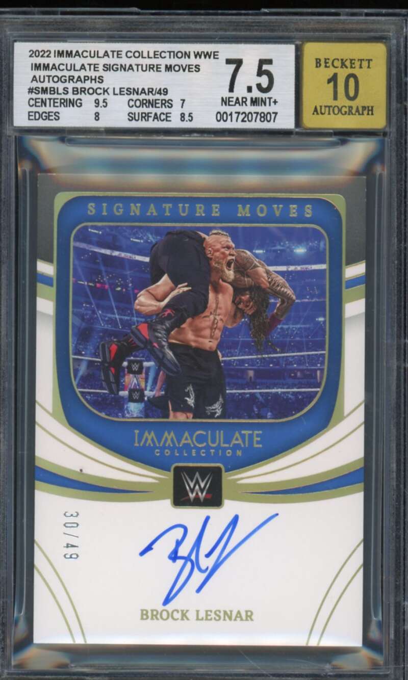 Brock Lesnar Card 2022 Immaculate Collection Signature Moves Auto #SMBLS BGS 7.5 Image 1