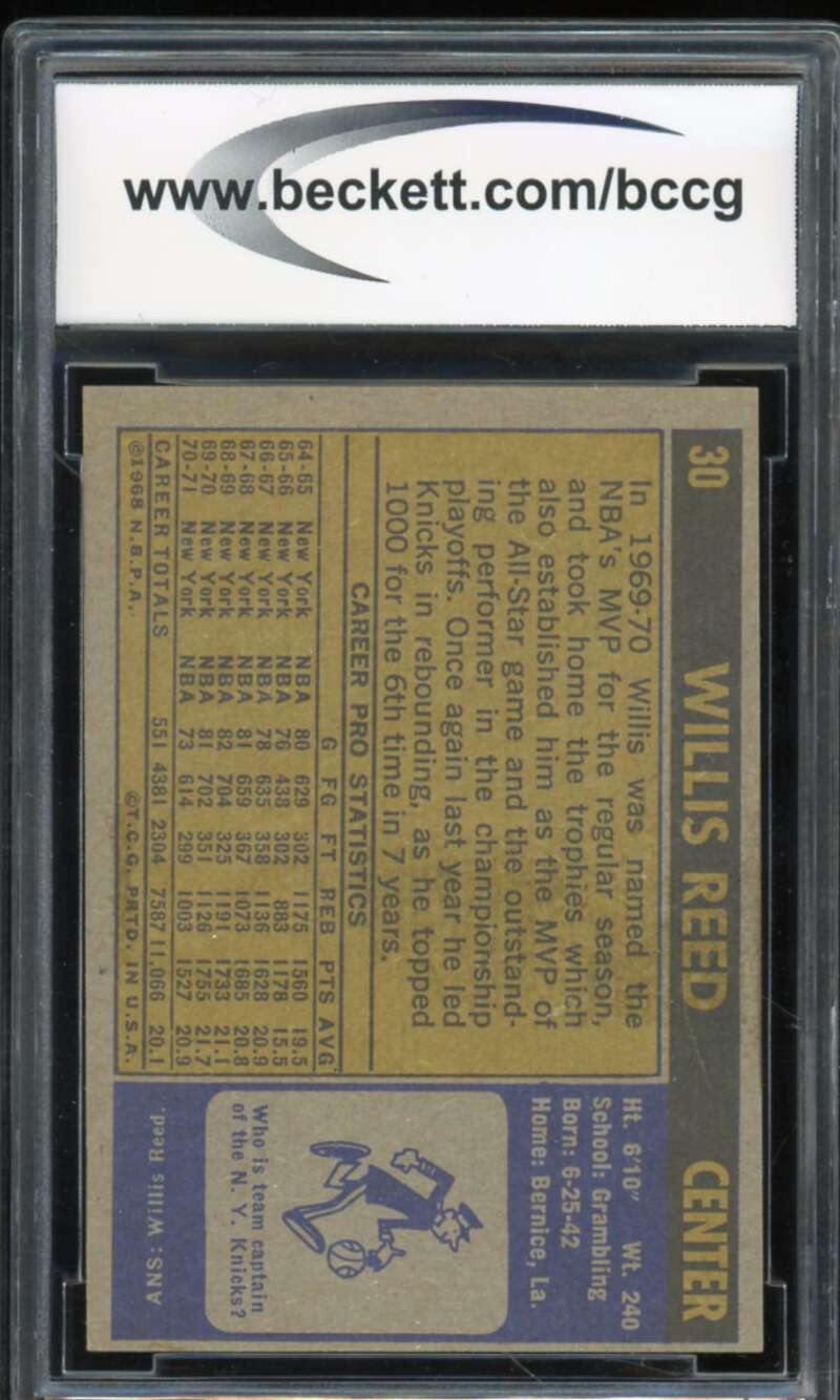 1971-72 Topps #30 Willis Reed Card BGS BCCG 8 Excellent+ Image 2