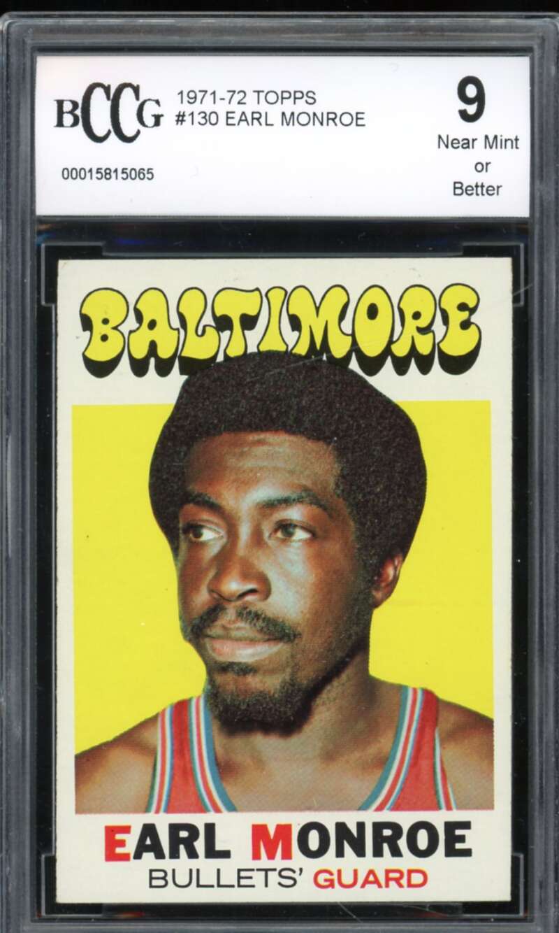 1971-72 Topps #130 Earl Monroe Card BGS BCCG 9 Near Mint+ Image 1