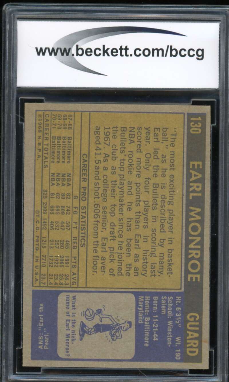 1971-72 Topps #130 Earl Monroe Card BGS BCCG 9 Near Mint+ Image 2