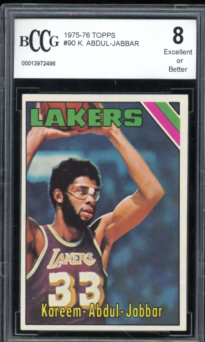 1975-76 Topps #90 Kareem Abdul-Jabbar Card BGS BCCG 8 Excellent+ Image 1