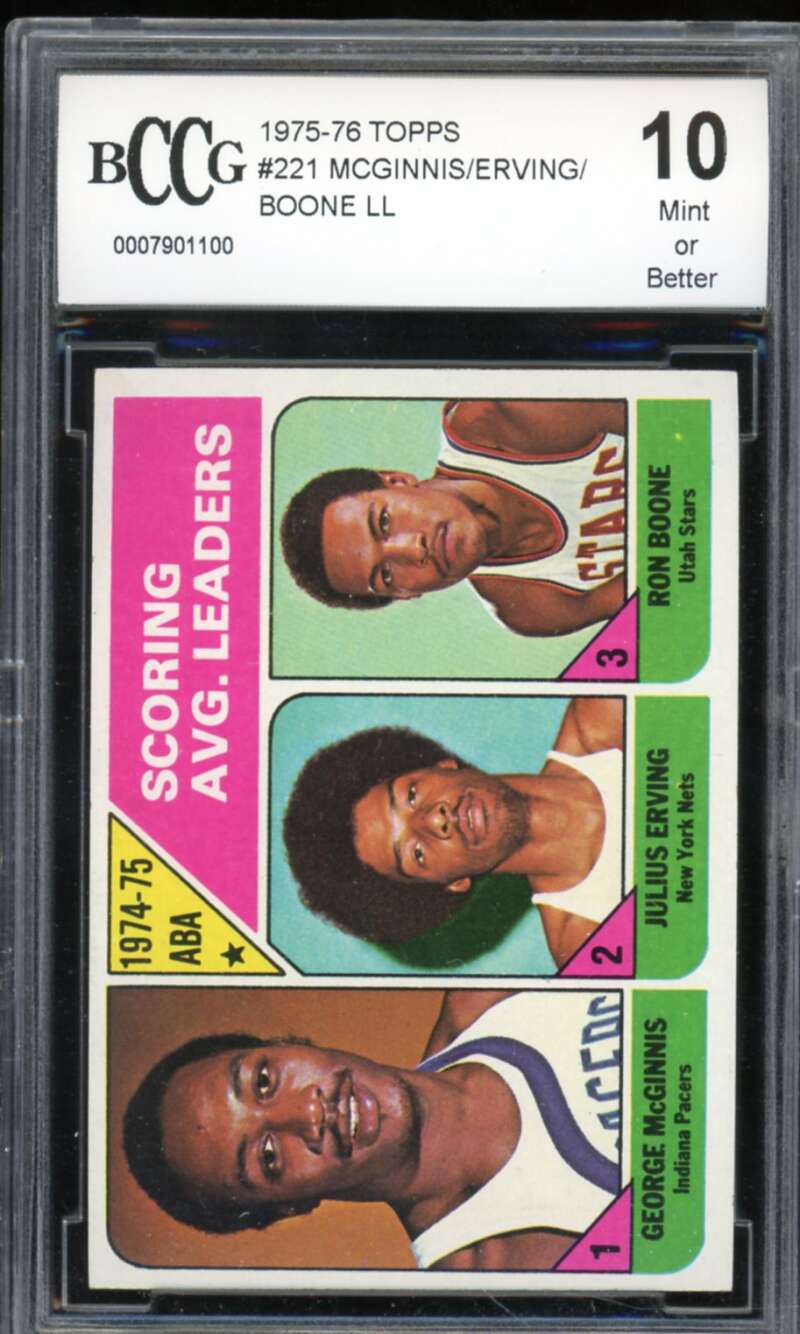 1975-76 Topps #221 Mcginnis/Erving/Boone Card BGS BCCG 10 Mint+ Image 1