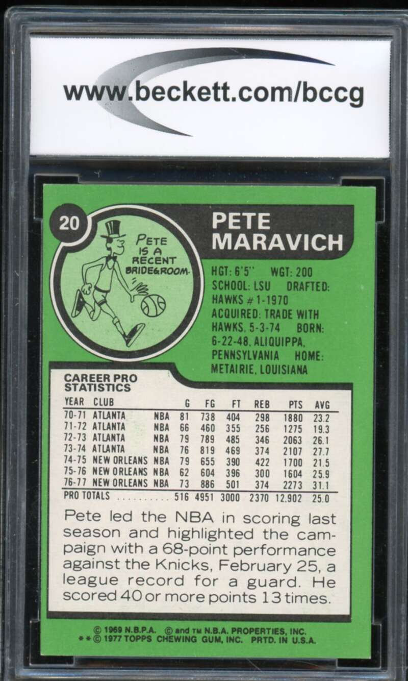 1977-78 Topps #20 Pete Maravich Card BGS BCCG 7 Very Good+ Image 2