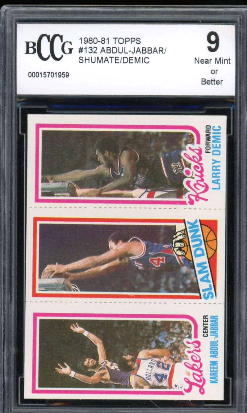 1980-81 Topps #132 Abdul-Jabbar/Shumate/Demic Card BGS BCCG 9 Near Mint+ Image 1