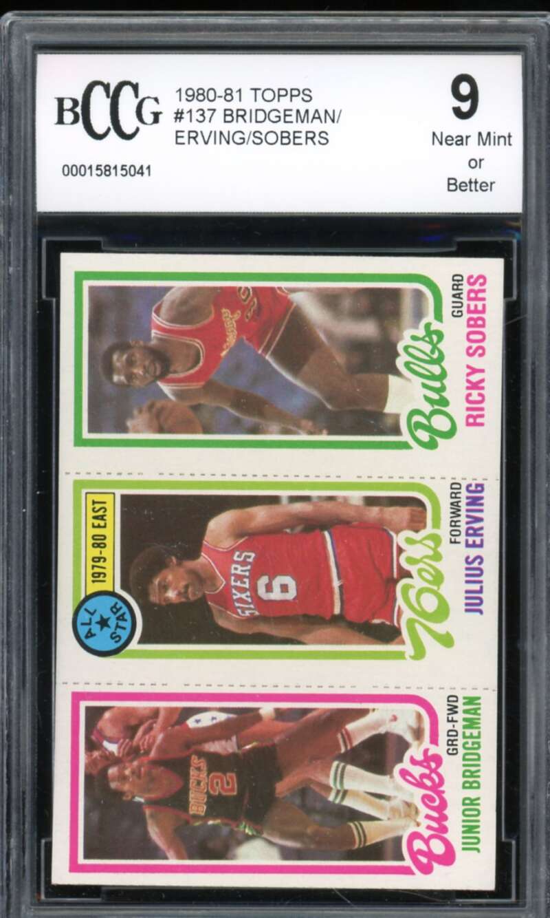 1980-81 Topps #137 Bridgeman / Erving / Sobers Card BGS BCCG 9 Near Mint+ Image 1