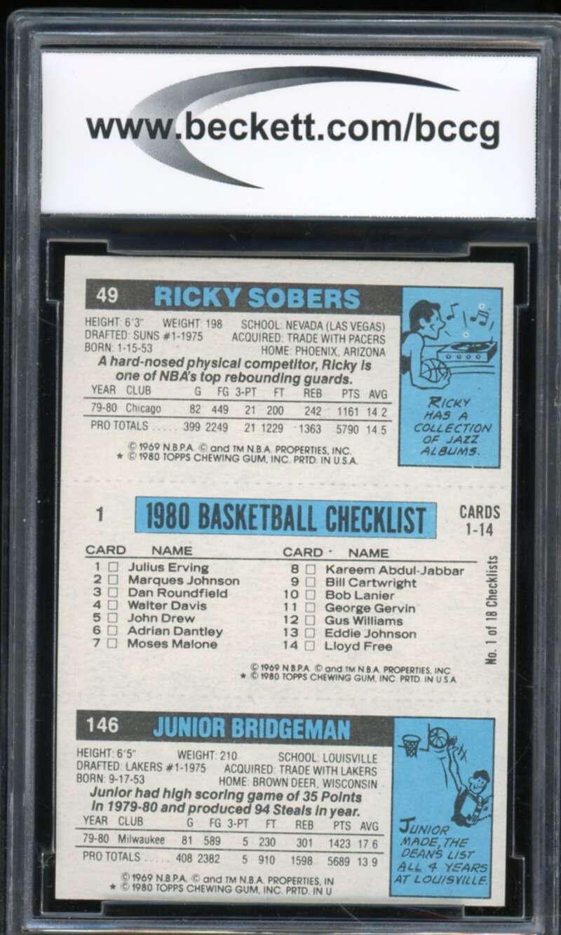 1980-81 Topps #137 Bridgeman / Erving / Sobers Card BGS BCCG 9 Near Mint+ Image 2