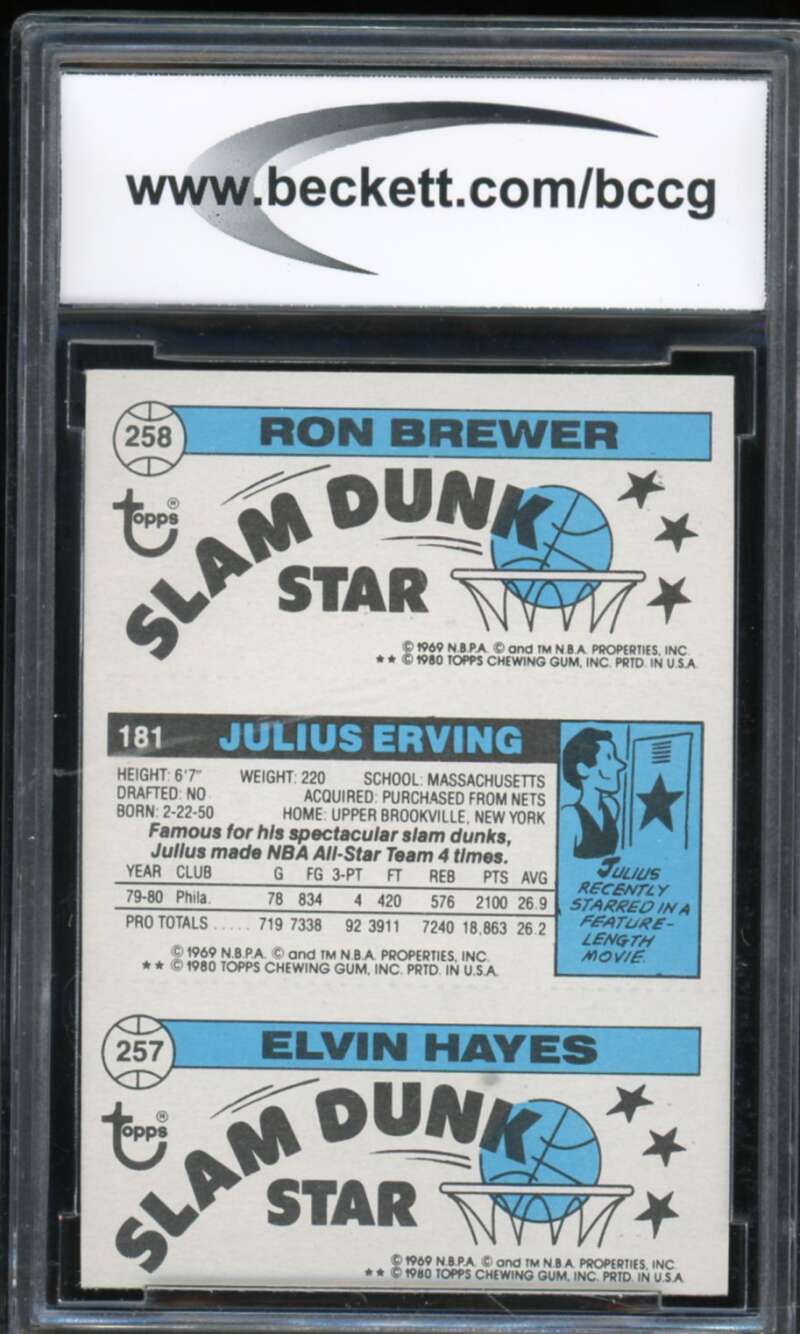 1980-81 Topps #176 Hayes/Erving/Brewer Card bgs bccg 9 Near Mint+ Image 2