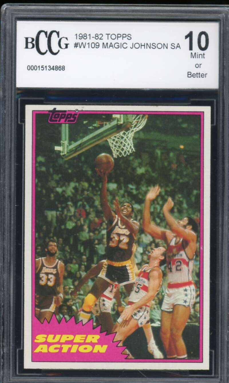 1981-82 Topps #W109 Magic Johnson Super Action Card BGS BCCG 10 Mint+ Image 1