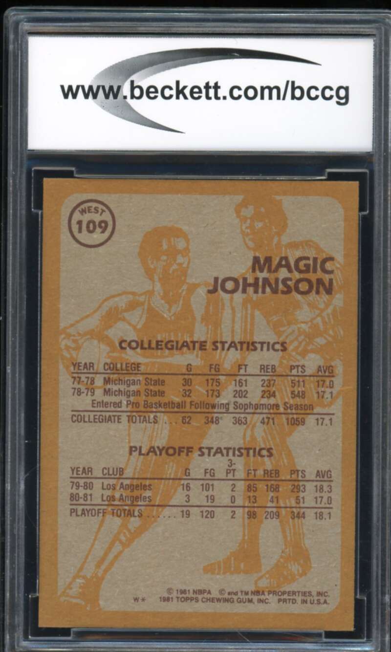 1981-82 Topps #W109 Magic Johnson Super Action Card BGS BCCG 10 Mint+ Image 2