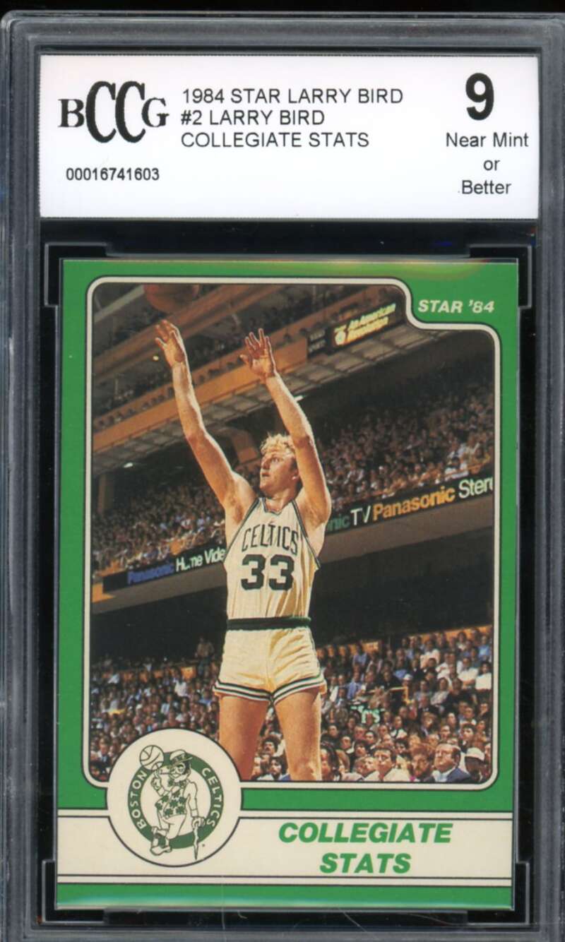 1984 Star #2 Larry Bird Collegiate Stats Card BGS BCCG 9 Near Mint+ Image 1