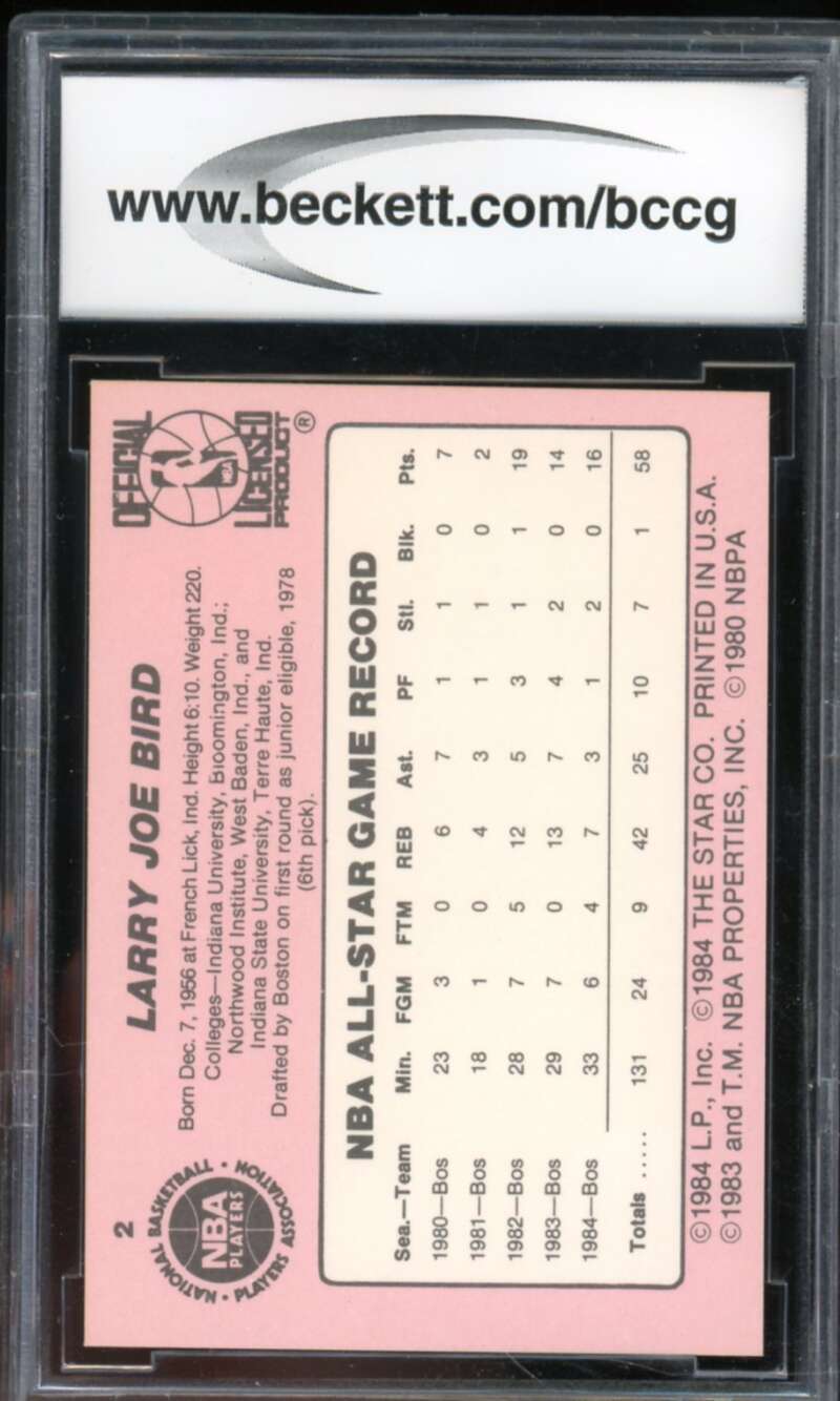 1985 Star Crunch'N'Munch All-Stars #2 Larry Bird Card BGS BCCG 10 Mint+ Image 2