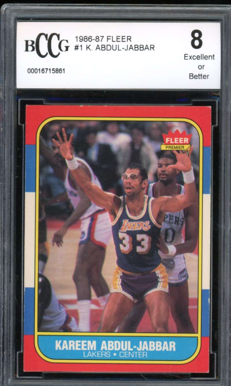 1986-87 Fleer #1 Kareem Abdul-Jabbar Card BGS BCCG 8 Excellent+ Image 1