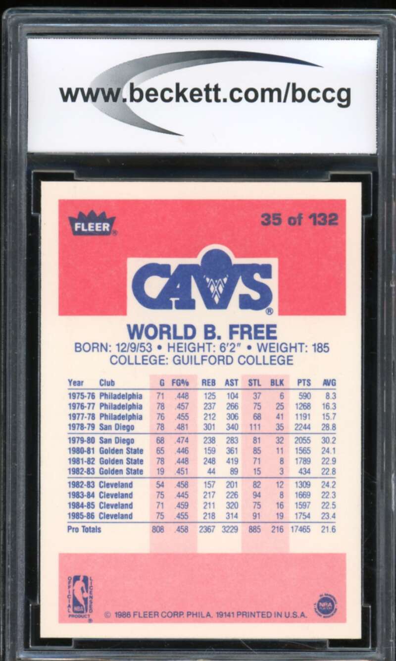 1986-87 Fleer #35 World B. Free Card BGS BCCG 10 Mint+ Image 2