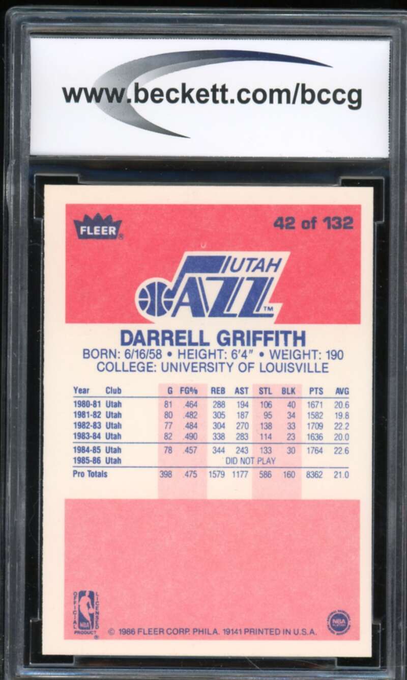 1986-87 Fleer #42 Darrell Griffith Card BGS BCCG 10 Mint+ Image 2