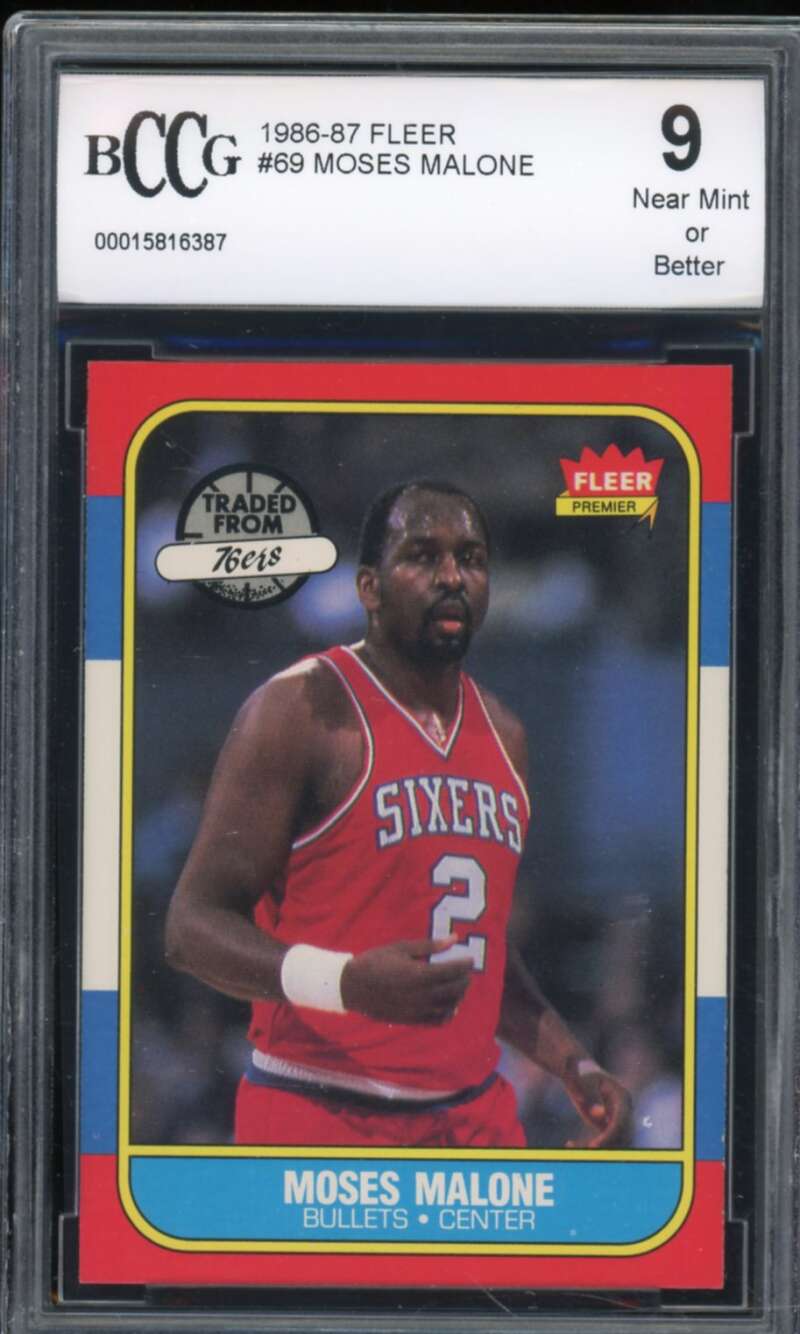 1986-87 Fleer #69 Moses Malone Card BGS BCCG 9 Near Mint+ Image 1