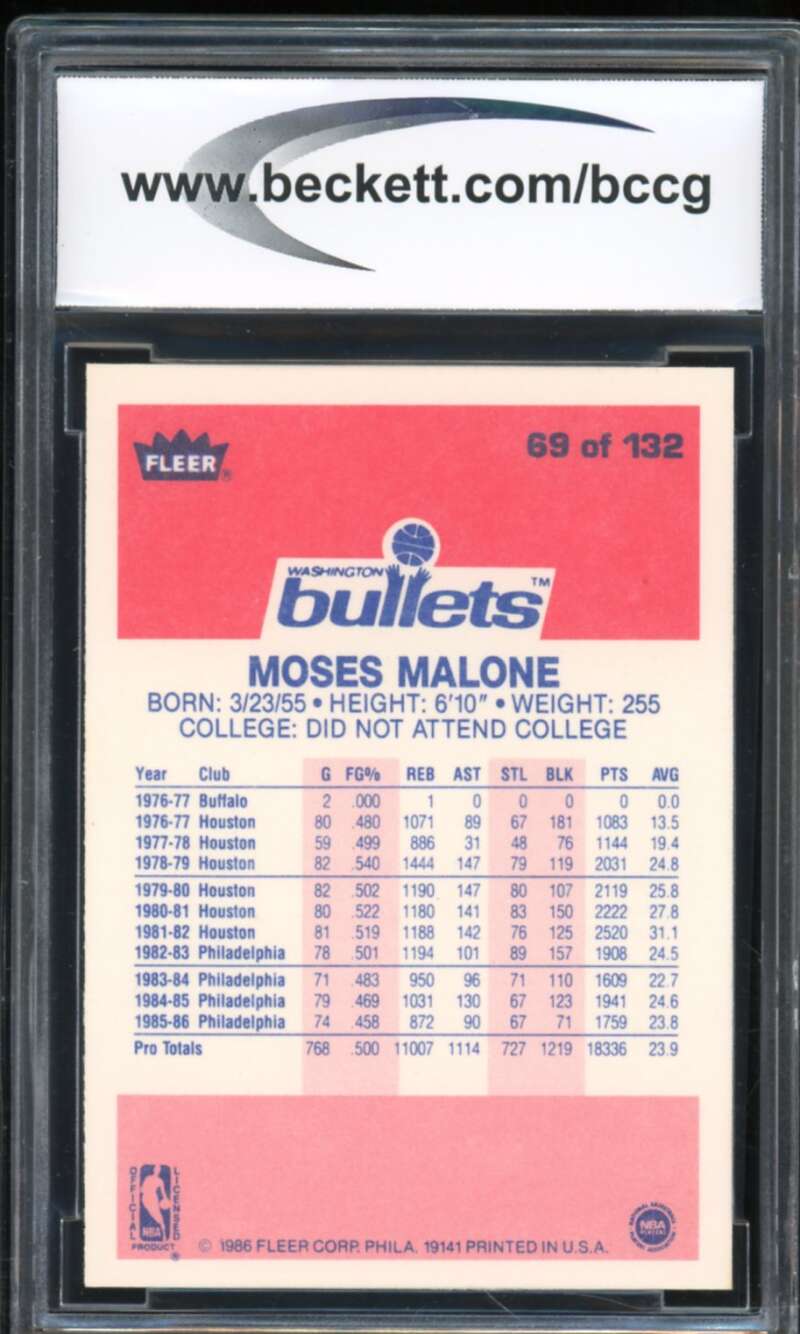 1986-87 Fleer #69 Moses Malone Card BGS BCCG 9 Near Mint+ Image 2