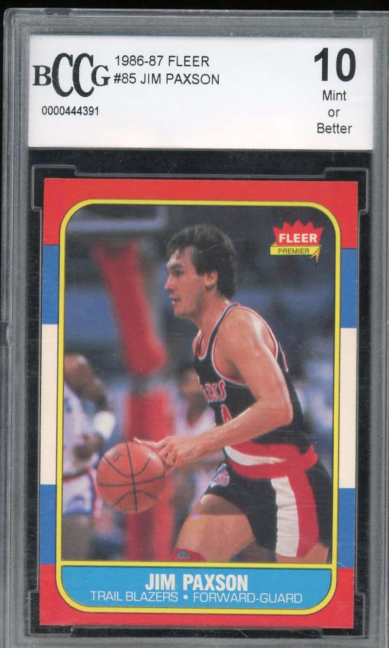 1986-87 Fleer #85 Jim Paxson Card bgs bccg 10 Mint+ Image 1