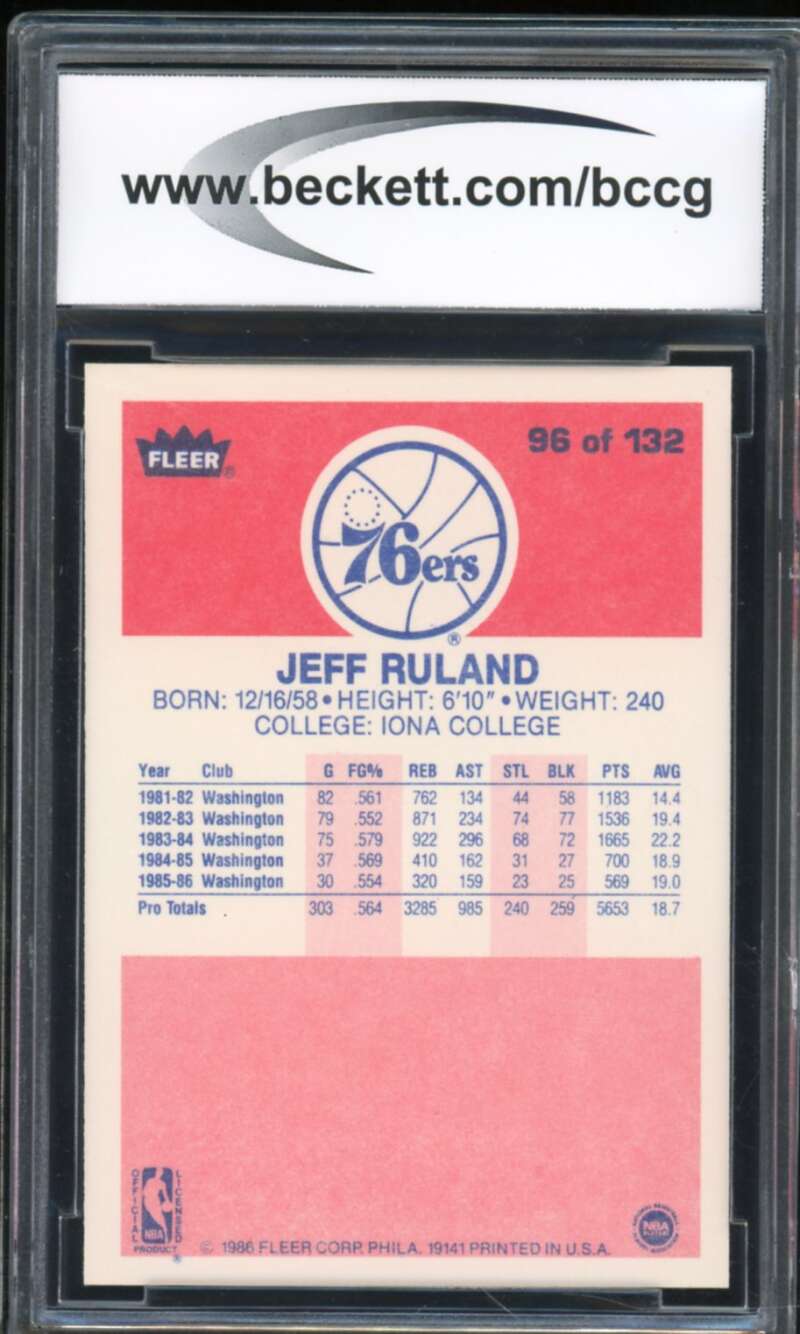 1986-87 Fleer #96 Jeff Ruland Card BGS BCCG 10 Mint+ Image 2