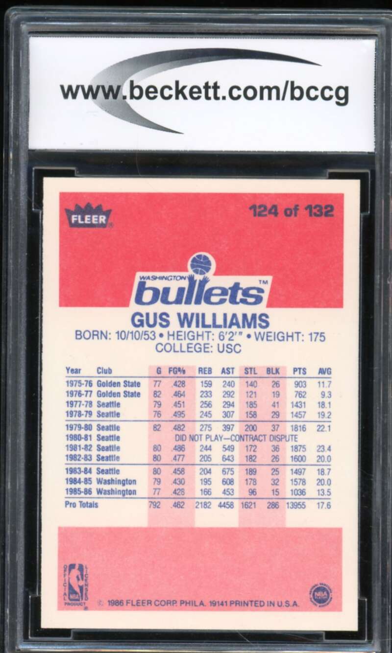 1986-87 Fleer #124 Gus Williams Card BGS BCCG 10 Mint+ Image 2