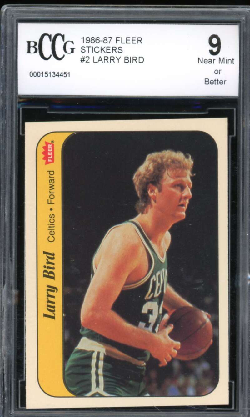 1986-87 Fleer Stickers #2 Larry Bird Card BGS BCCG 9 Near Mint+ Image 1