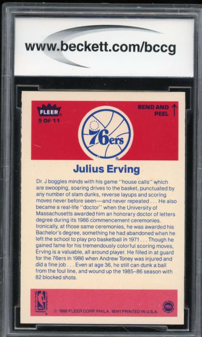 1986-87 Fleer Stickers #5 Julius Erving Card BGS BCCG 10 Mint+ Image 2