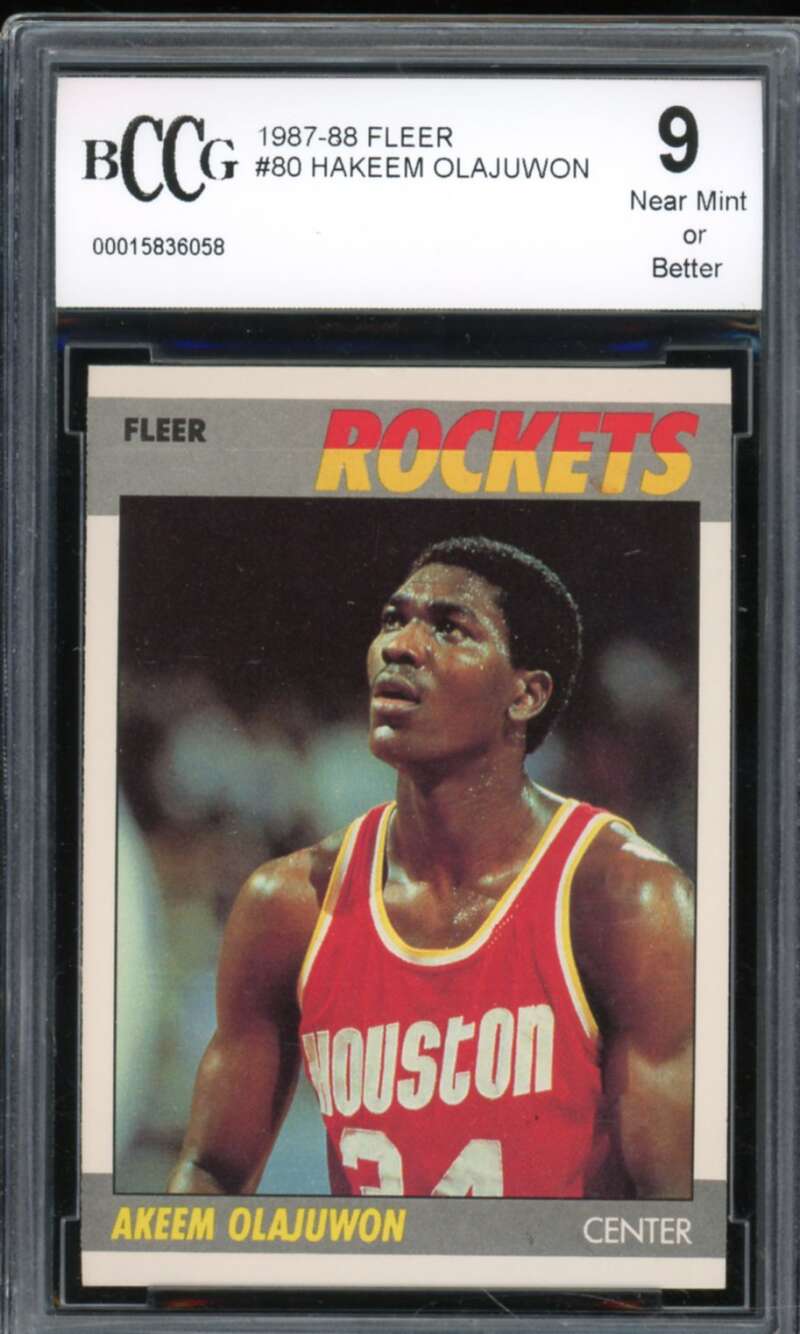 1987-88 Fleer #80 Hakeem Olajuwon Card BGS BCCG 9 Near Mint+ Image 1