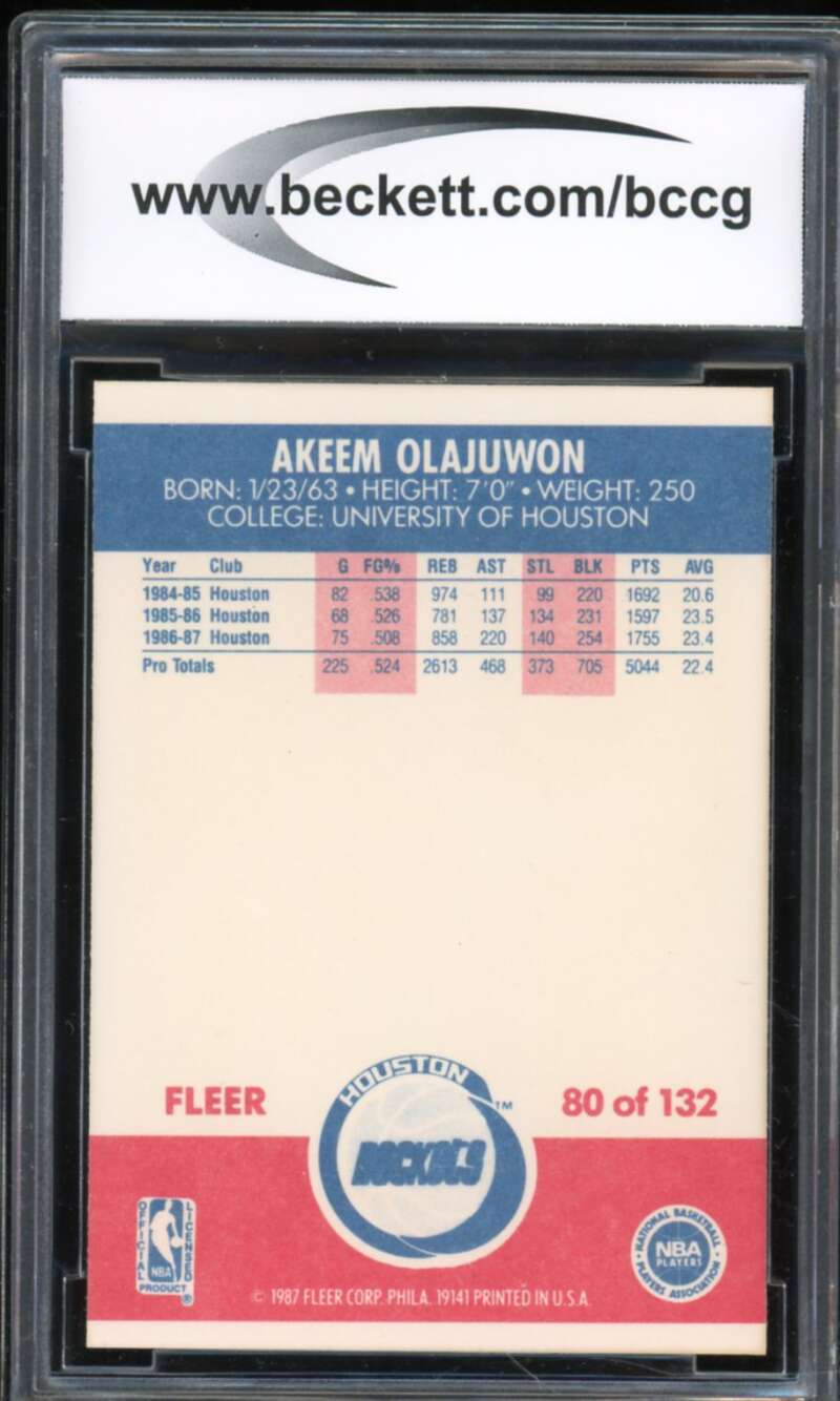 1987-88 Fleer #80 Hakeem Olajuwon Card BGS BCCG 9 Near Mint+ Image 2