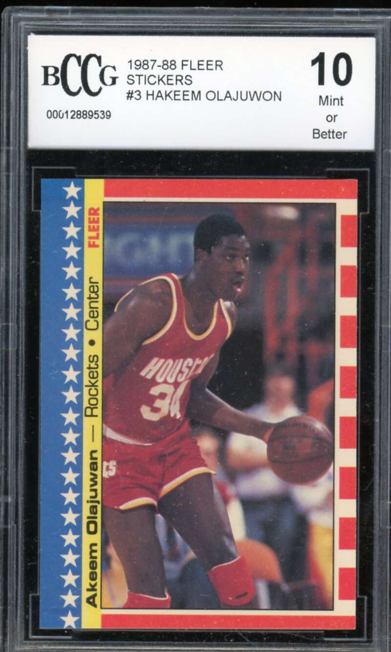 1987-88 Fleer Stickers #3 Hakeem Olajuwon Card BGS BCCG 10 Mint+ Image 1