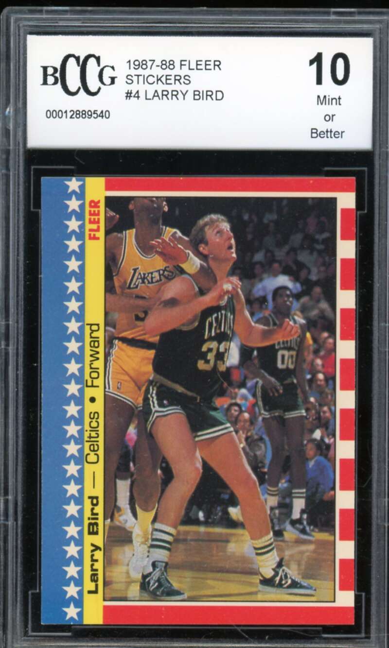 1987-88 Fleer Stickers #4 Larry Bird Card BGS BCCG 10 Mint+ Image 1