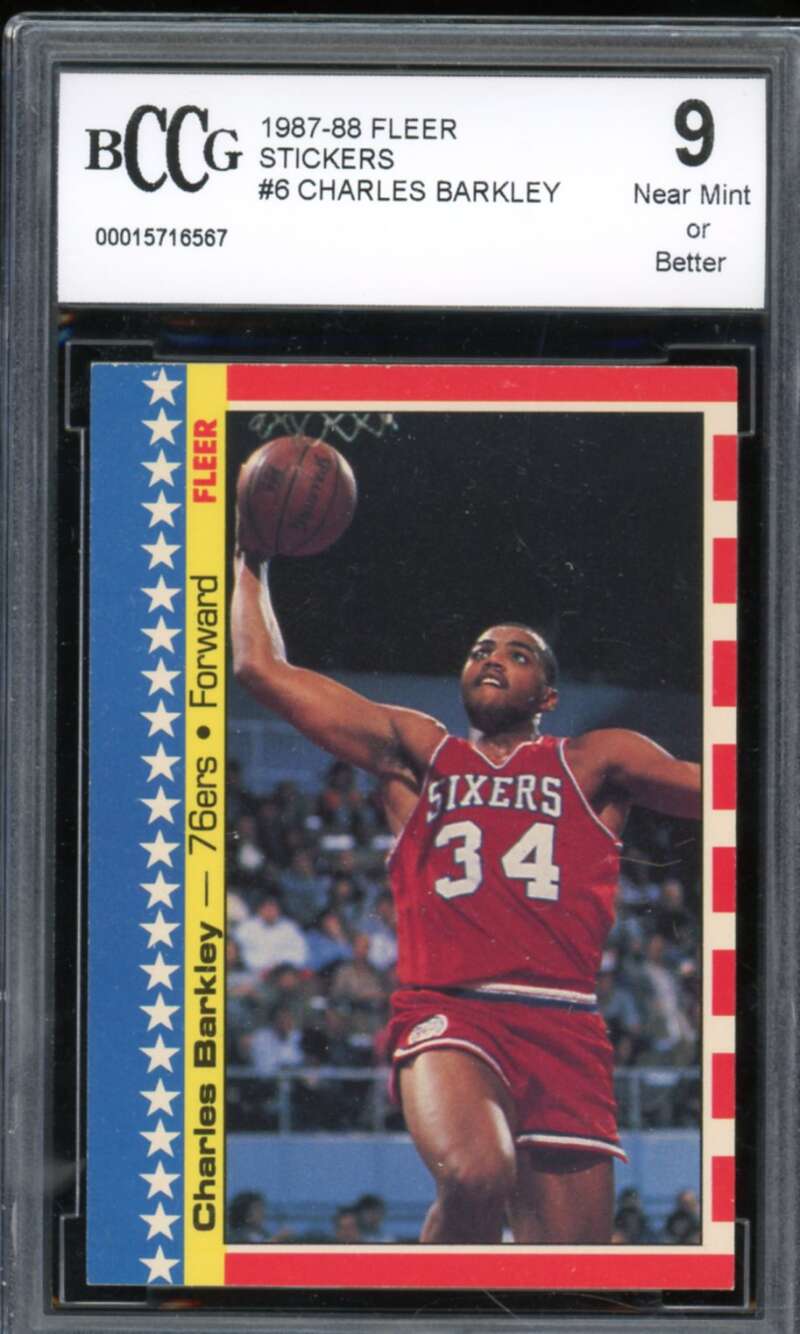 1987-88 Fleer Stickers #6 Charles Barkley Card BGS BCCG 9 Near Mint+ Image 1