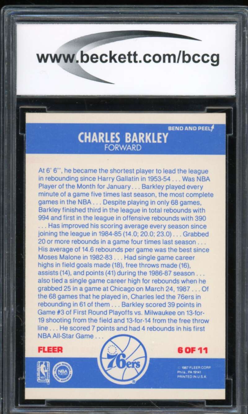 1987-88 Fleer Stickers #6 Charles Barkley Card BGS BCCG 9 Near Mint+ Image 2