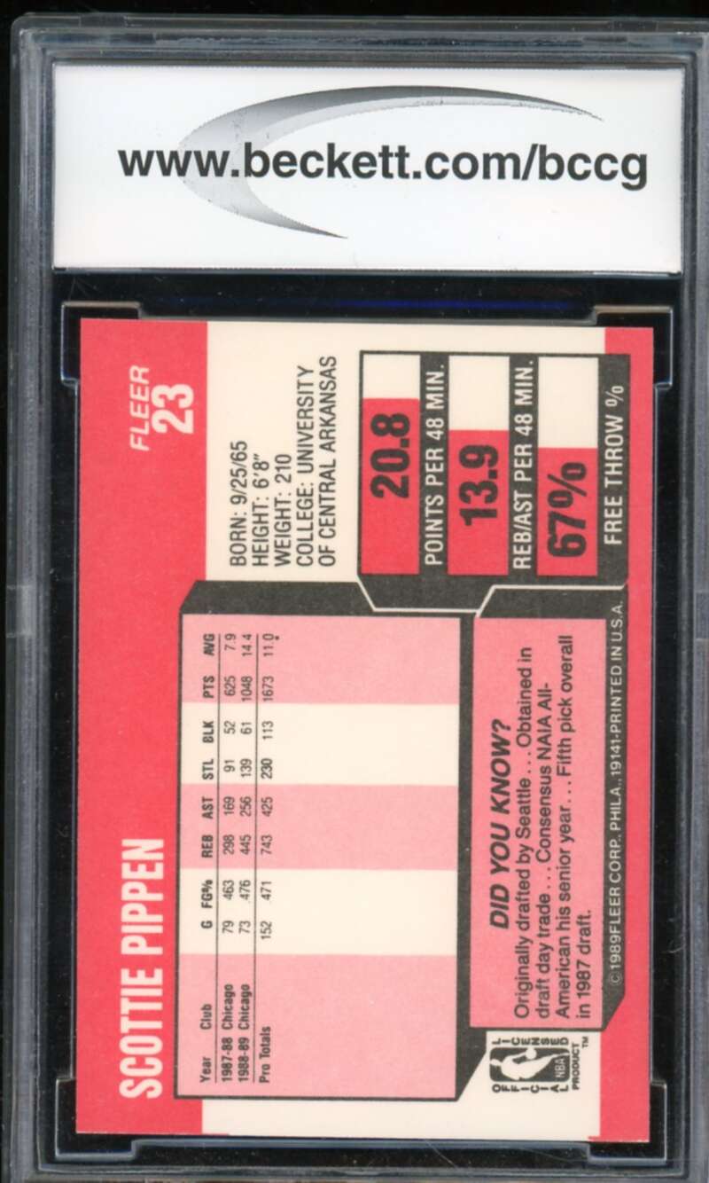 1989-90 Fleer #23 Scottie Pippen Card BGS BCCG 10 Mint+ Image 2