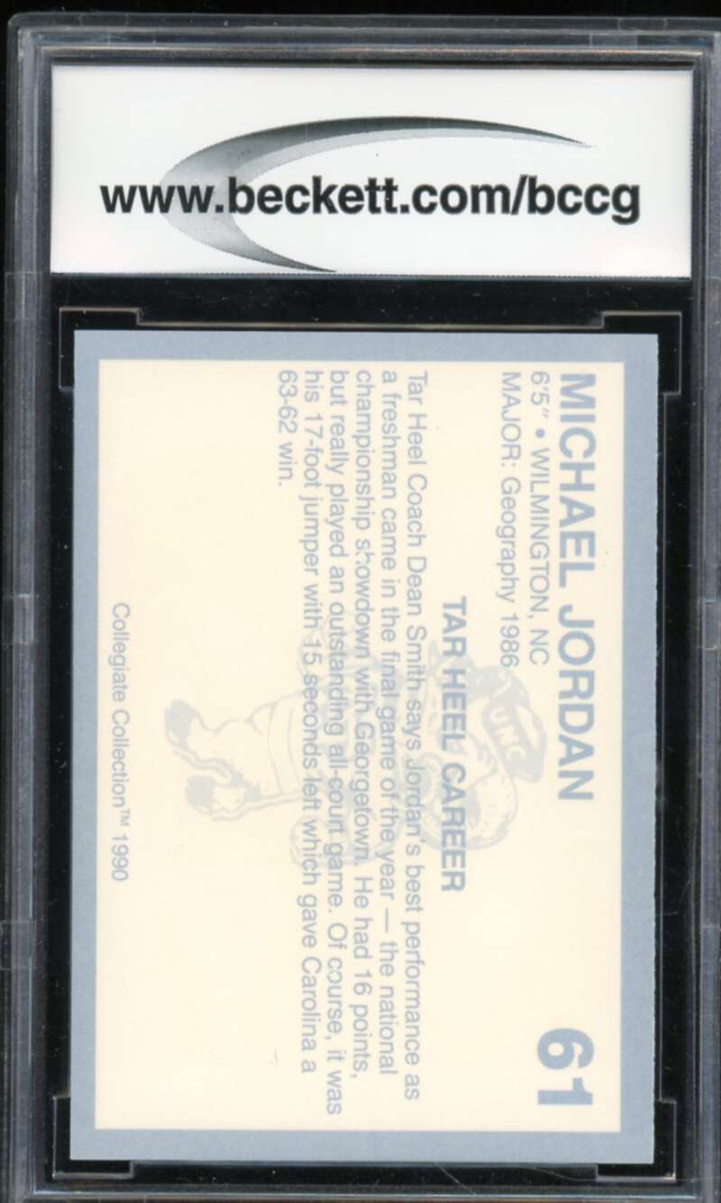 1990-91 North Carolina Collegiate #61 Michael Jordan Card BGS BCCG 10 Mint+ Image 2