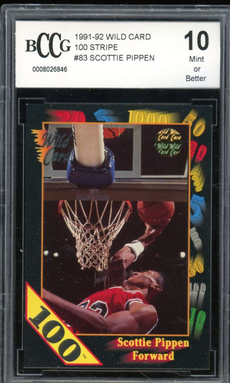 1991-92 Wild Card 100 Stripe #83 Scottie Pippen Card BGS BCCG 10 Mint+ Image 1