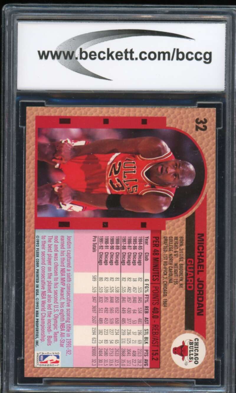 1992-93 Fleer #32 Michael Jordan Card BGS BCCG 10 Mint+ Image 2