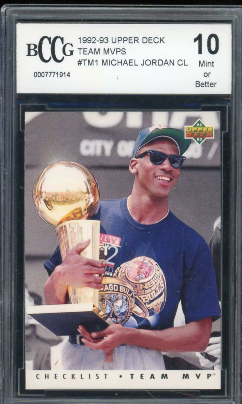 1992-93 Upper Deck Team MVPs #TM1 Michael Jordan CL Card BGS BCCG 10 Mint+ Image 1