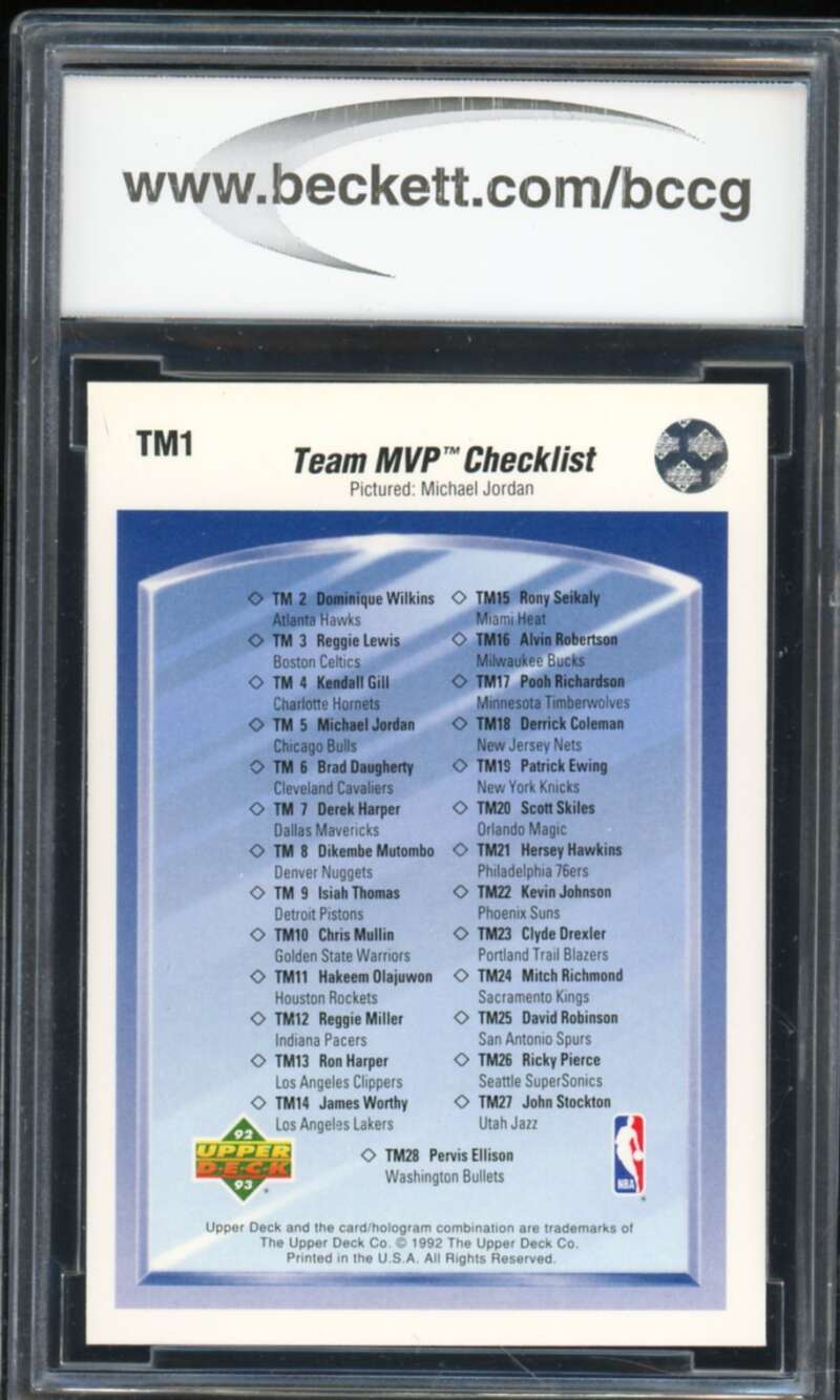 1992-93 Upper Deck Team MVPs #TM1 Michael Jordan CL Card BGS BCCG 10 Mint+ Image 2