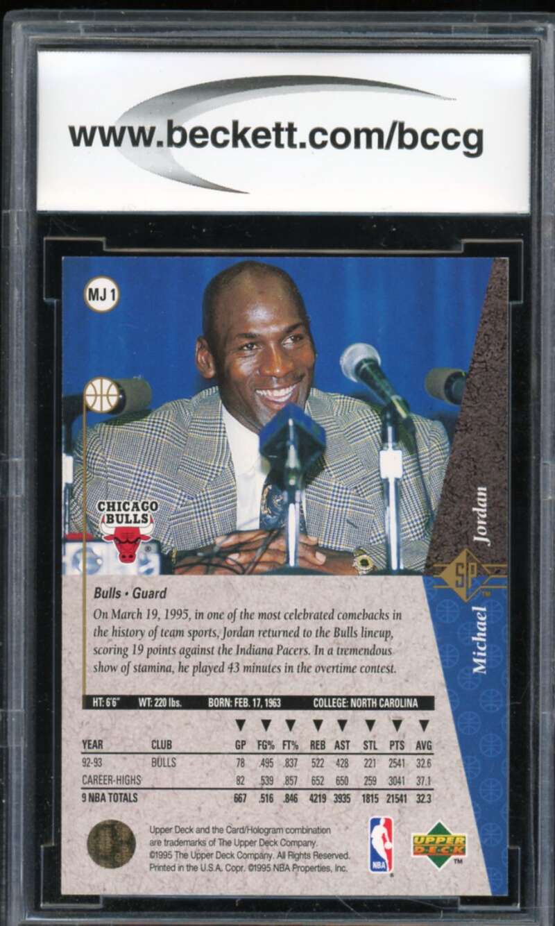 1994-95 SP #MJ1R Michael Jordan Card BGS BCCG 10 Mint+ Image 2