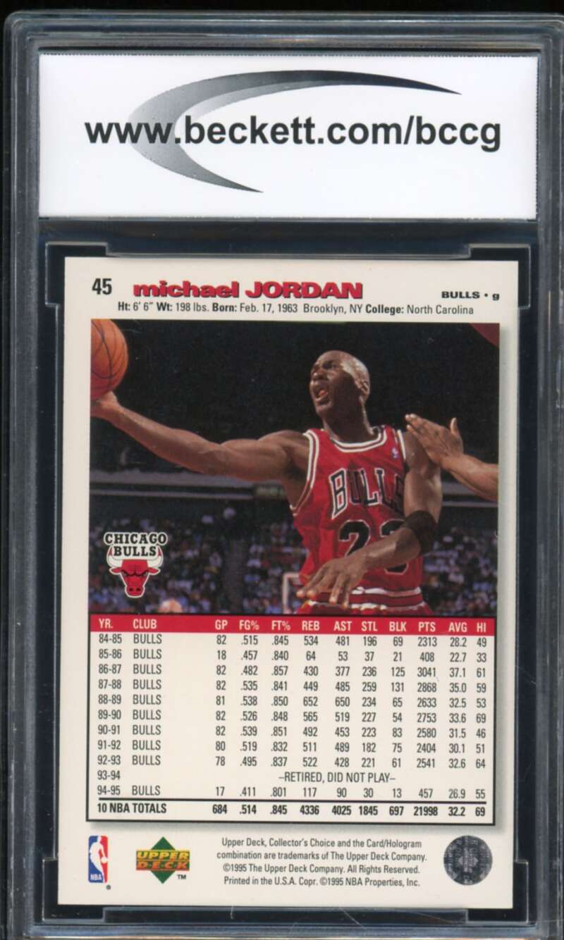 1995-96 Coll's Choice Player's Club #45 Michael Jordan Card BGS BCCG 10 Mint+ Image 2