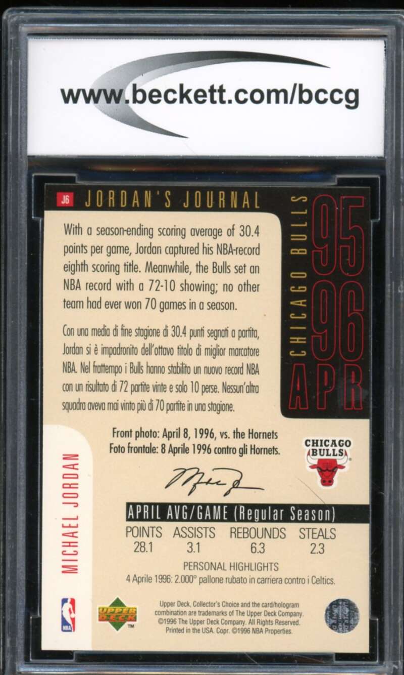 1996-97 CC International Italian #J6 Michael Jordan Card BGS BCCG 9 Near Mint+ Image 2