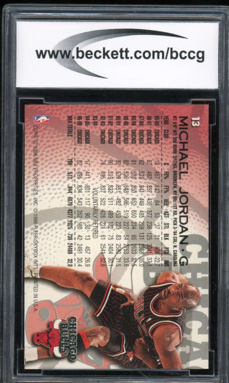 1996-97 Fleer #13 Michael Jordan Card BGS BCCG 10 Mint+ Image 2