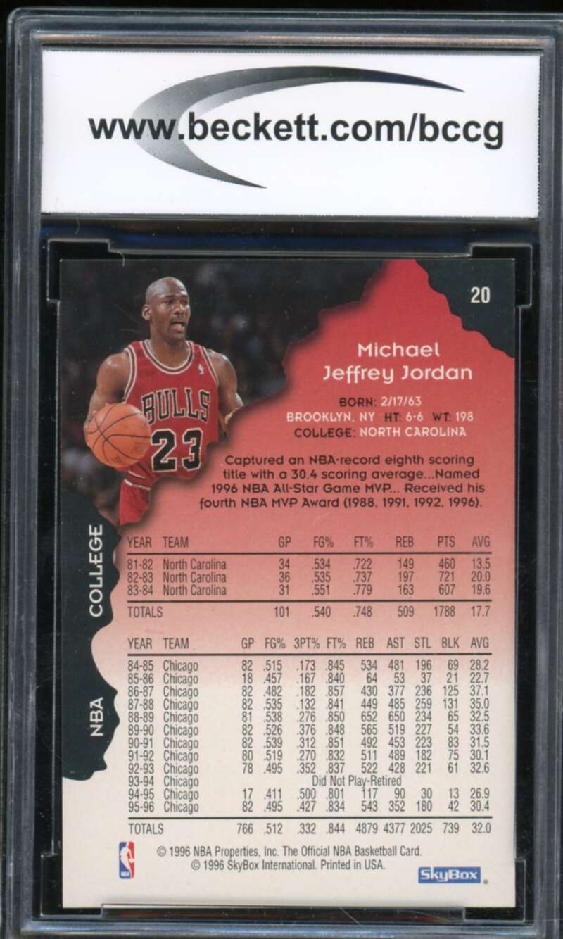 1996-97 Hoops #20 Michael Jordan Card BGS BCCG 10 Mint+ Image 2