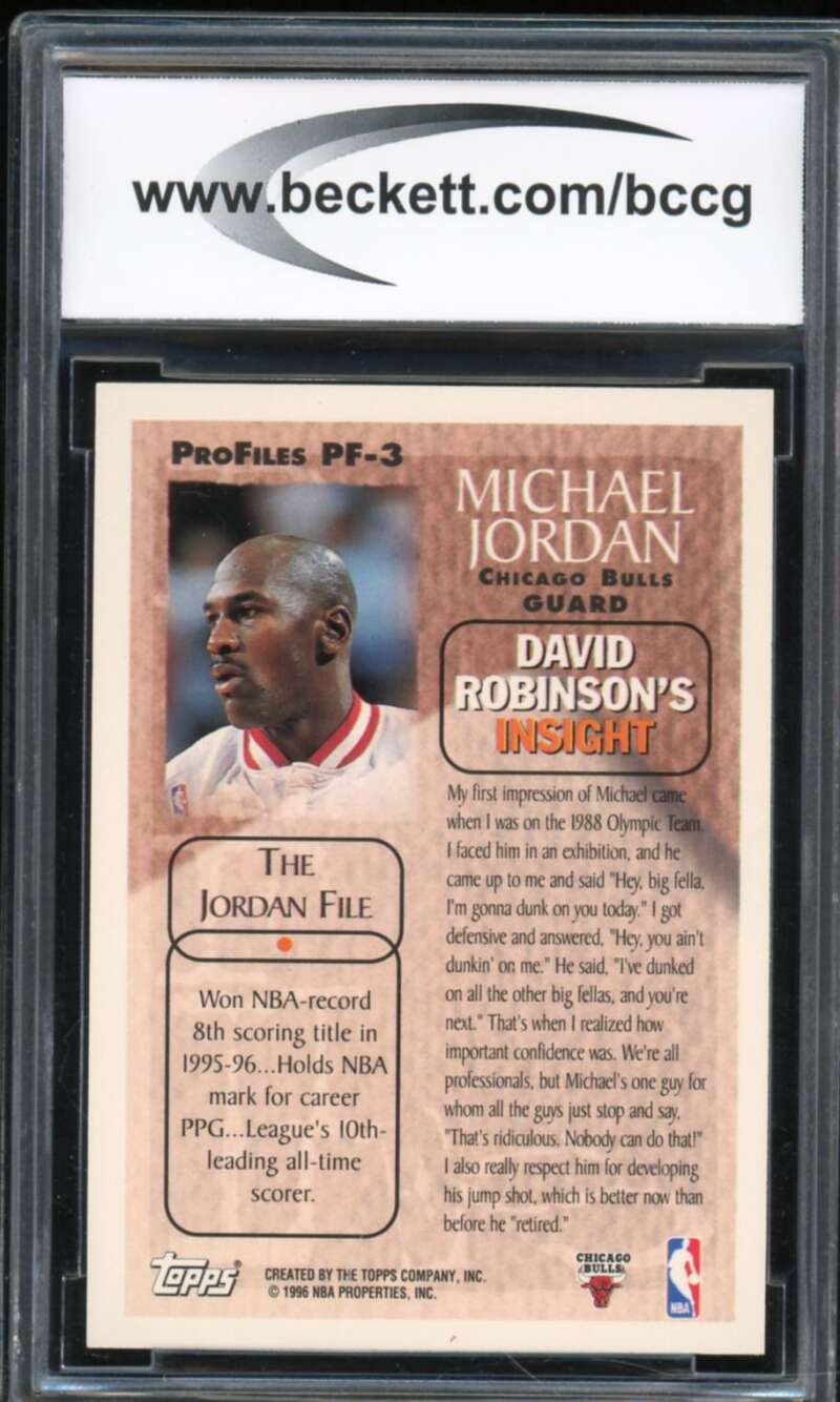 1996-97 Topps Pro Files #pf3 Michael Jordan Card BGS BCCG 9 Near Mint+ Image 2